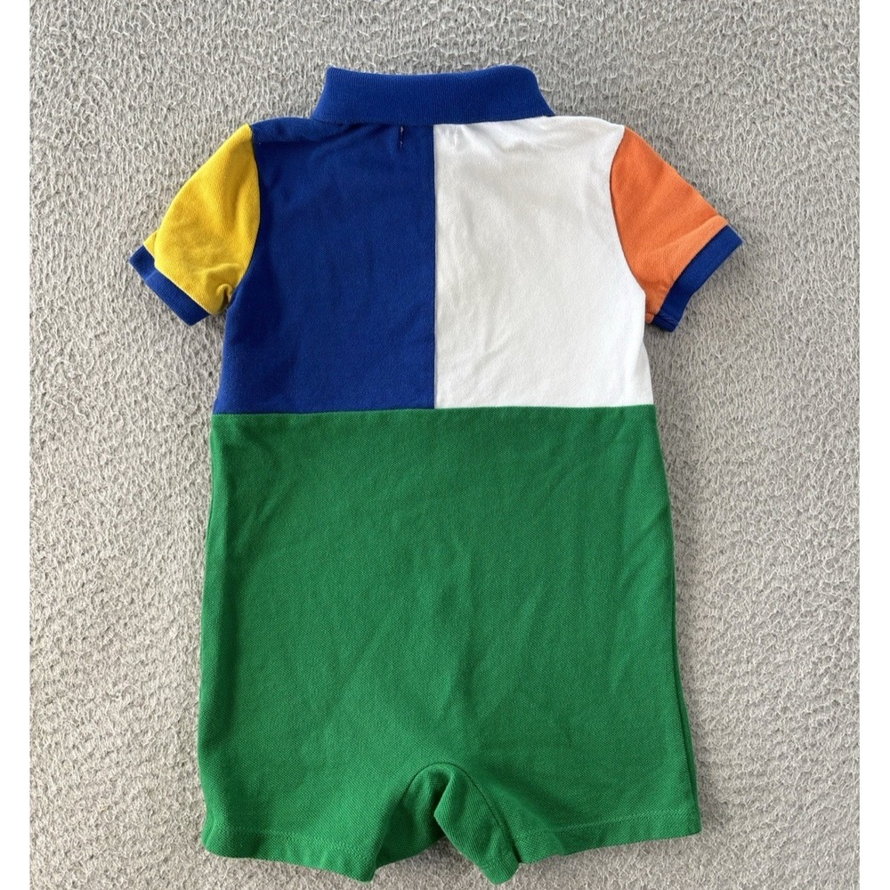 Ralph Lauren Polo Shortall 24 Months Cotton Mesh Colorblock Big Pony Romper - Picture 3 of 4